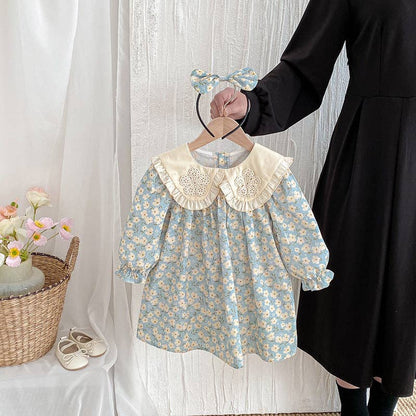 Spring Floral Print Long-Sleeved Romper and Dress Matching Headband: 2 / Dress - Persnickety Shop