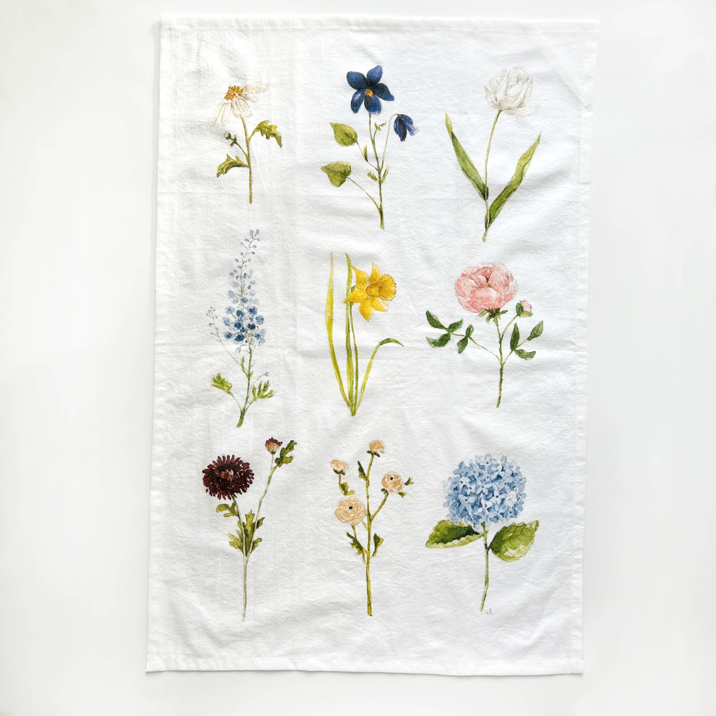 EMILY LEX Garden flowers tea towel