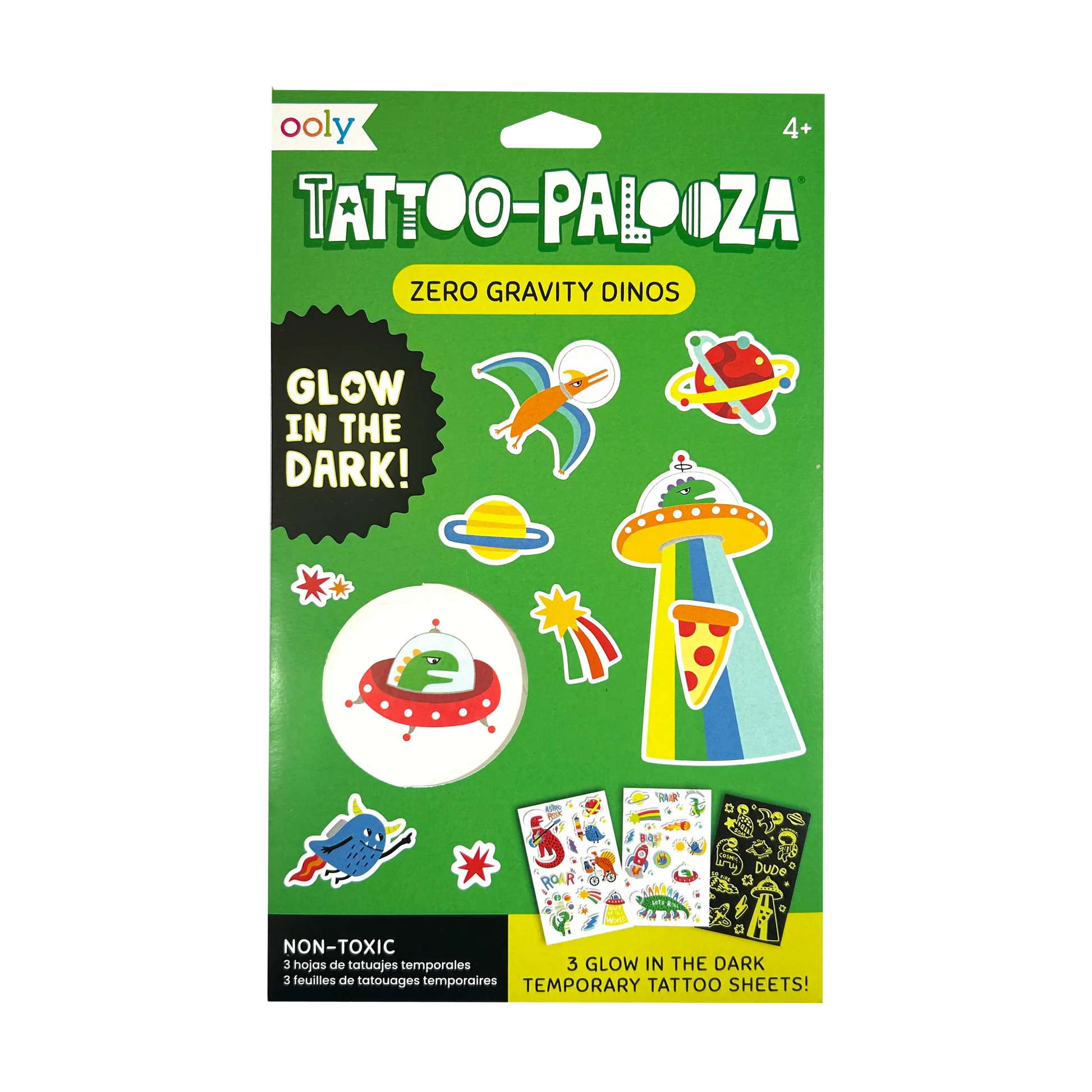Ooly Tattoo-Palooza Glow in the Dark Temporary Tattoos - Zero Gravity Dinos - 3 Sheets - Persnickety Shop