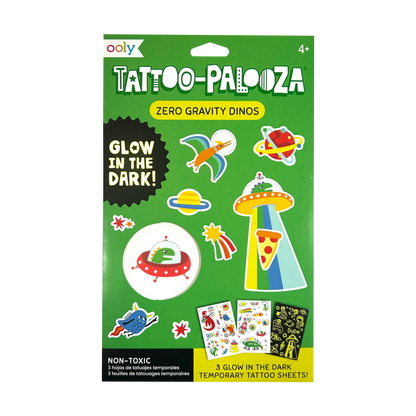 Ooly Tattoo-Palooza Glow in the Dark Temporary Tattoos - Zero Gravity Dinos - 3 Sheets - Persnickety Shop