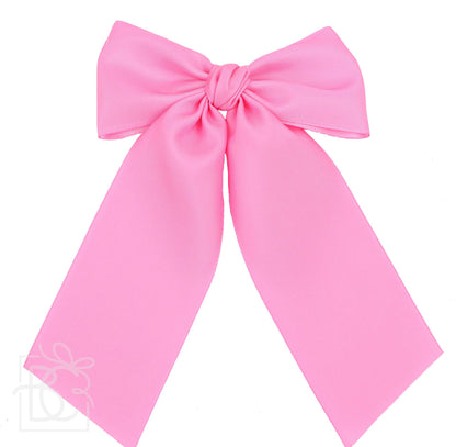 OPAQUE SATIN BOW W/ EURO KNOT & TAILS ON ALLIGATOR CLIPS: Antique White / 4.5" Large - Persnickety Shop