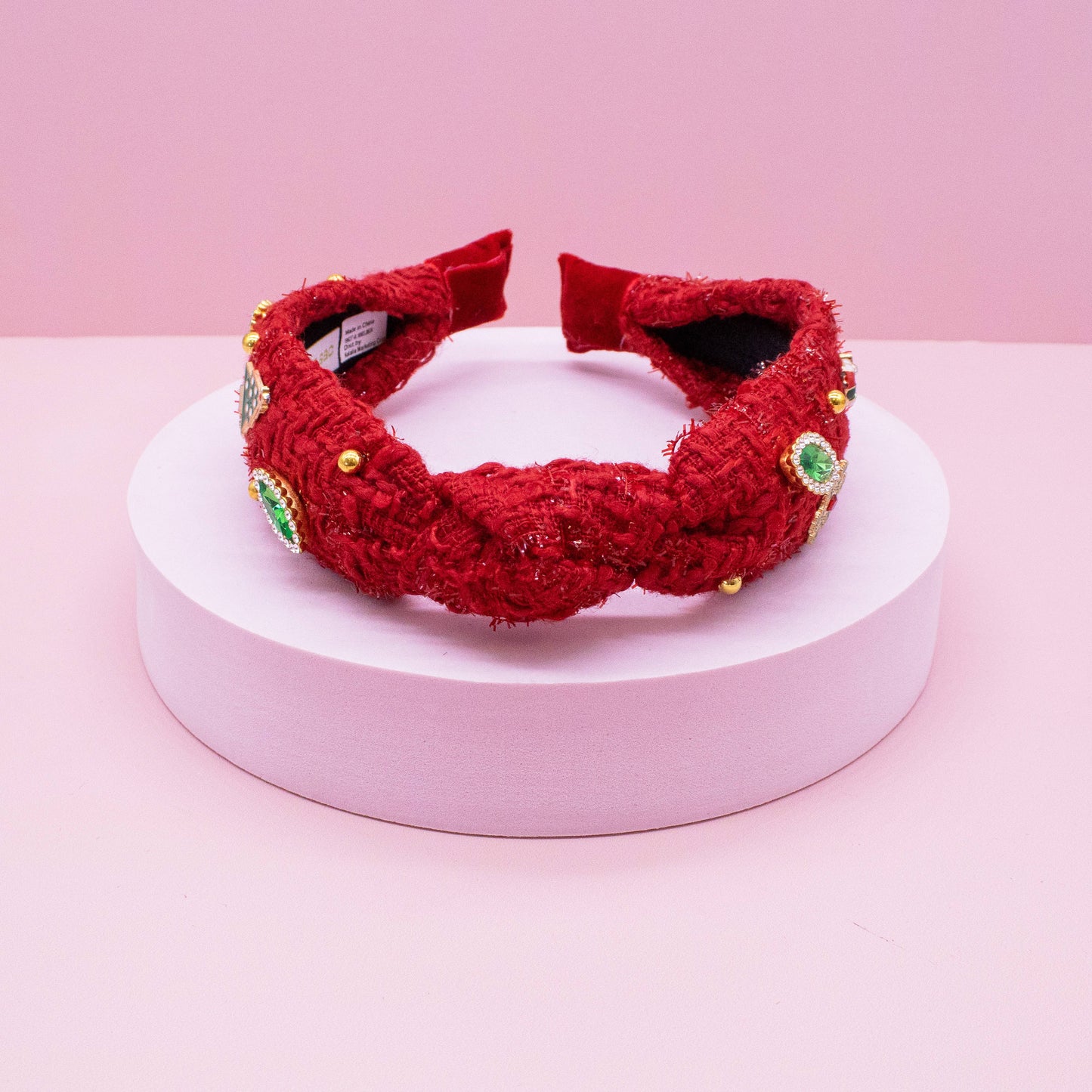 Christmas Knot Headband - Embellished Tweed Rhinestone Pearl - Persnickety Shop