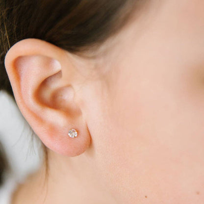 Diamond Stud Earrings - Hypoallergenic, Flat Back, Girl Gift: Gold