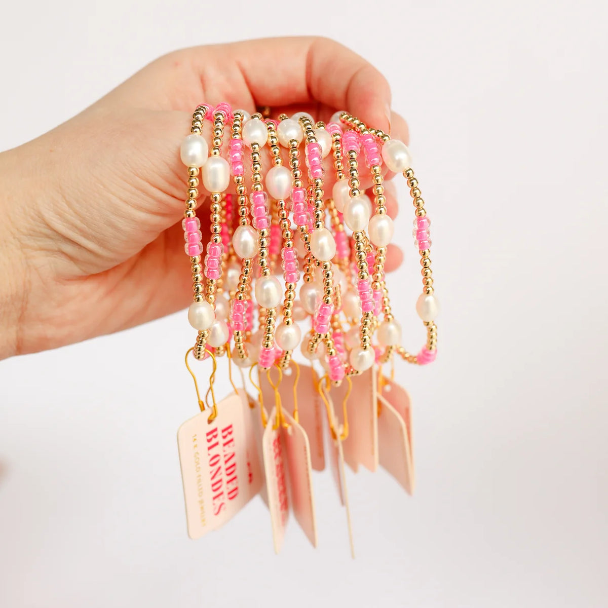 Beaded Blondes Hot Pink Pearl Poppi Bracelet 6.75 inch
