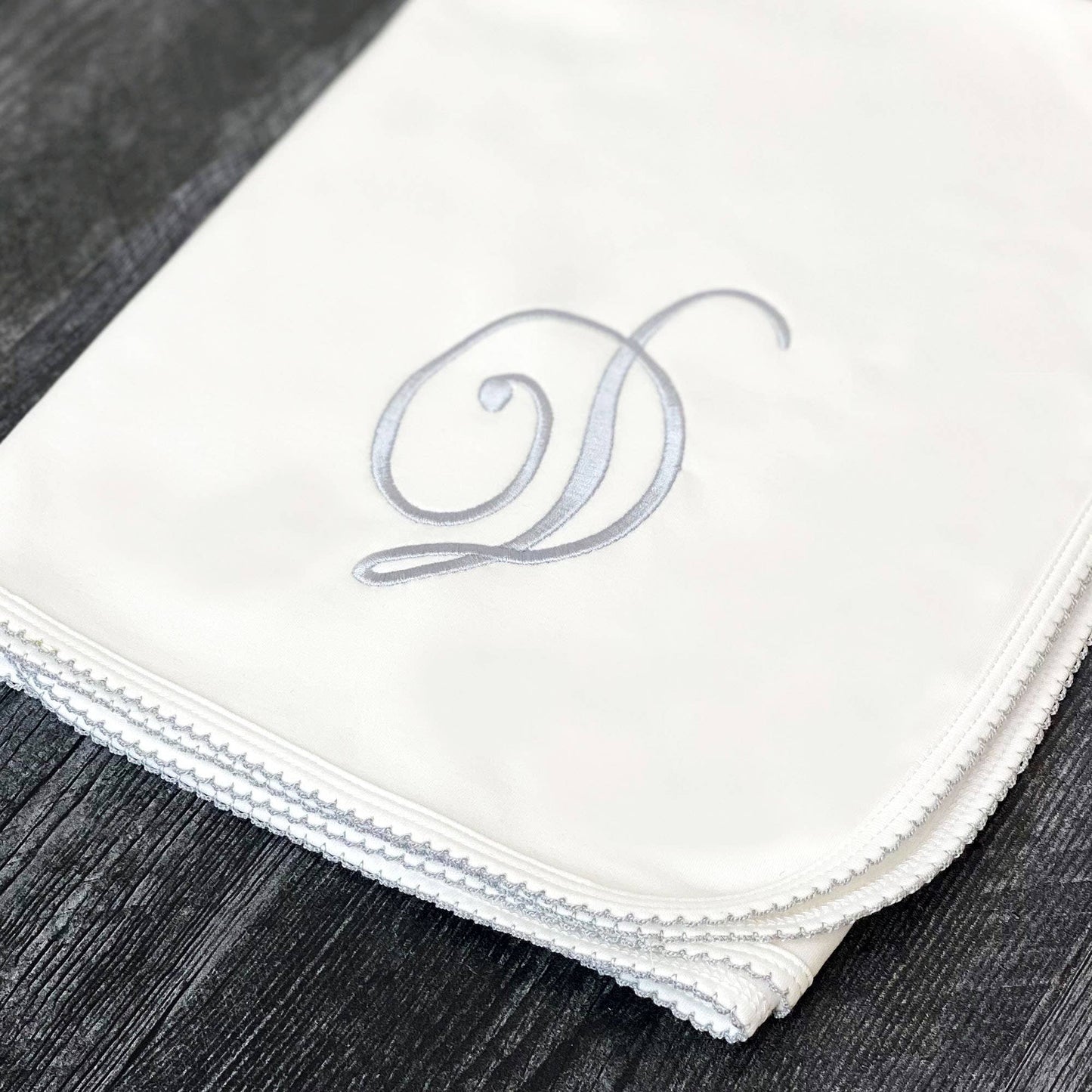 Marcela Pima Cotton Baby Blanket: White w/Blue - Persnickety Shop