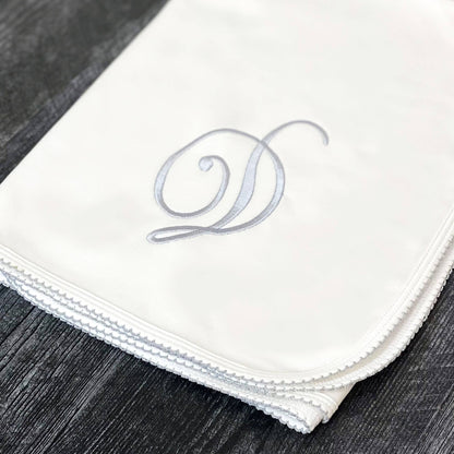 Marcela Pima Cotton Baby Blanket: White w/Blue - Persnickety Shop