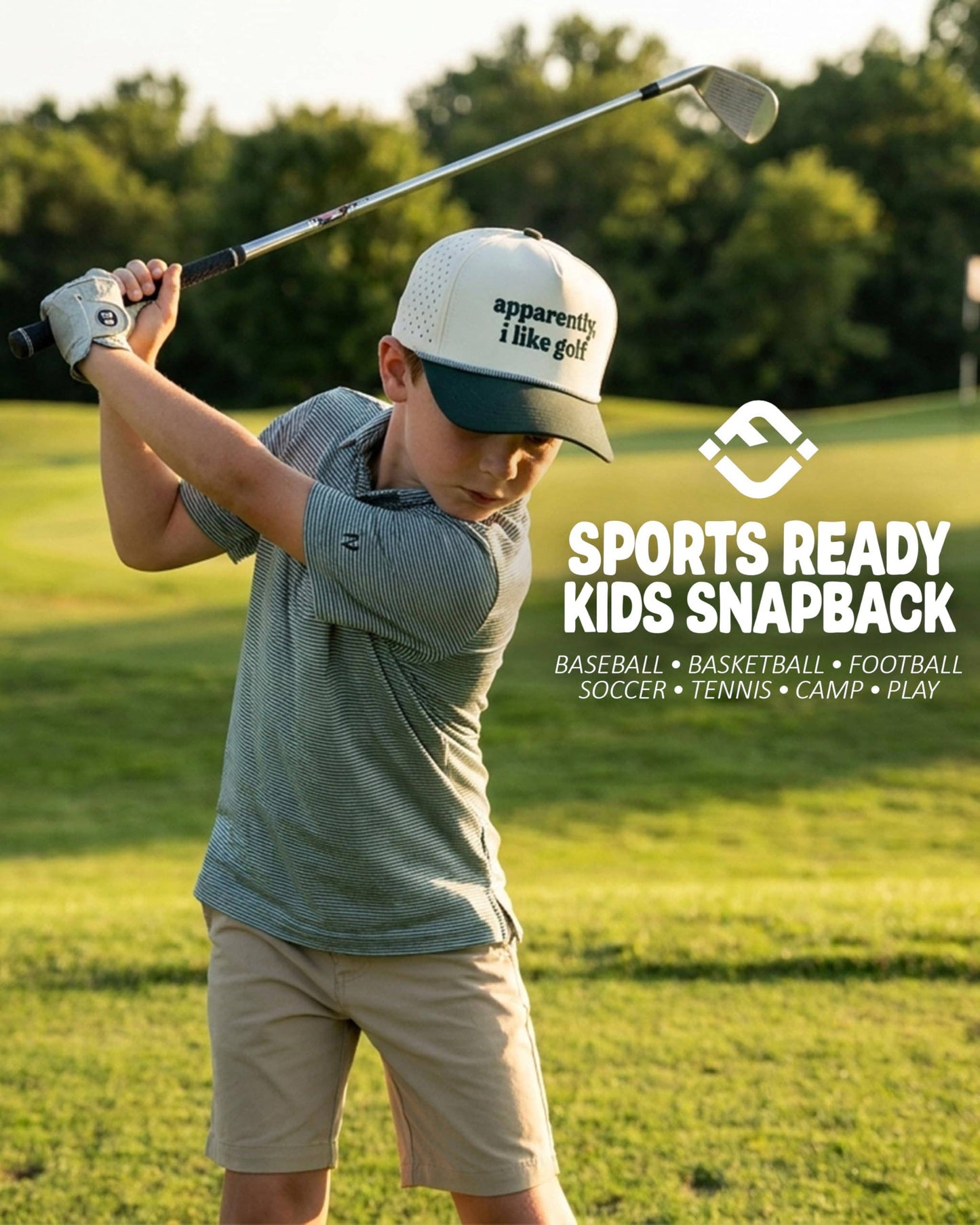 Kid's Golf Hat - Apparently, I Like Golf - Green/Beige: Small