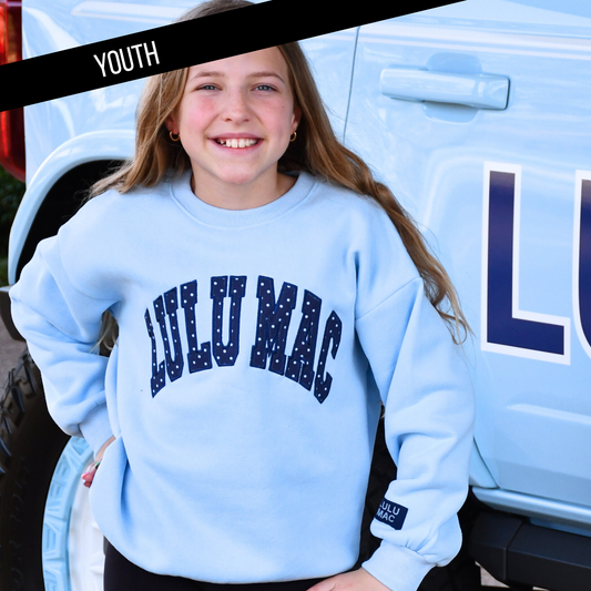 LULU MAC Light Blue/Navy Polka Dot- Stitch: Light Blue/Navy / Youth Small