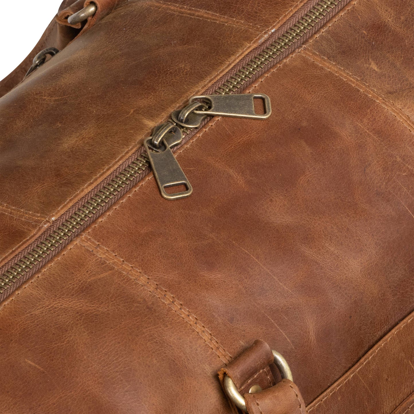 Buffalo Leather Duffle with Trolley Sleeve: Saddle Brown