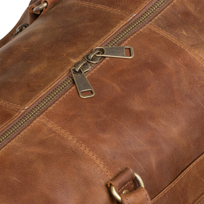 Buffalo Leather Duffle with Trolley Sleeve: Saddle Brown