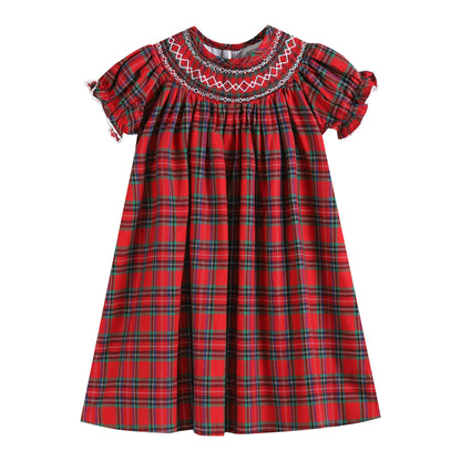 Red Christmas Plaid Smocked Bishop Dress - Persnickety Shop