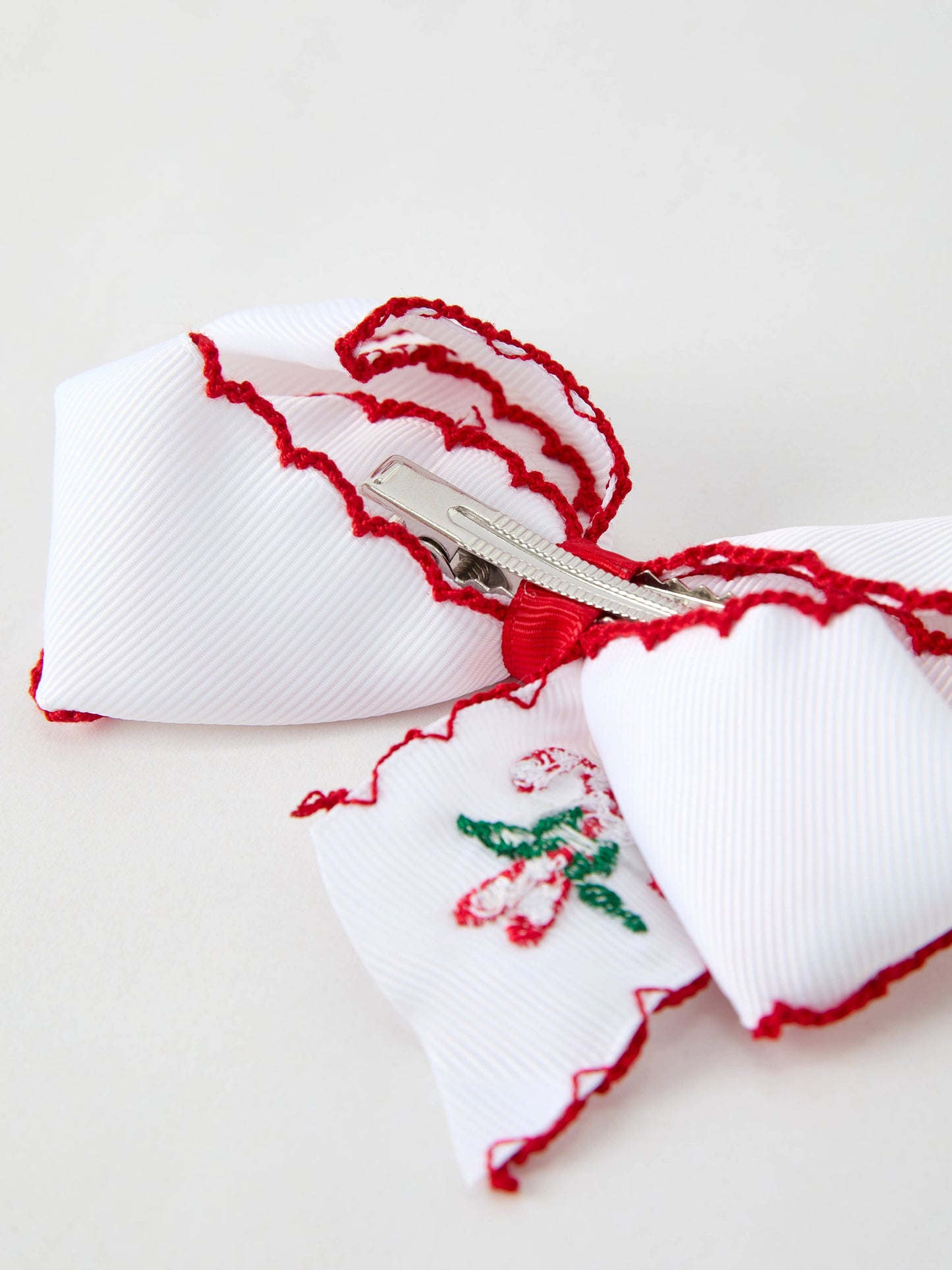 Christmas Candy Cane Embroidered Bow Hair Clip: ACG51038 - Persnickety Shop
