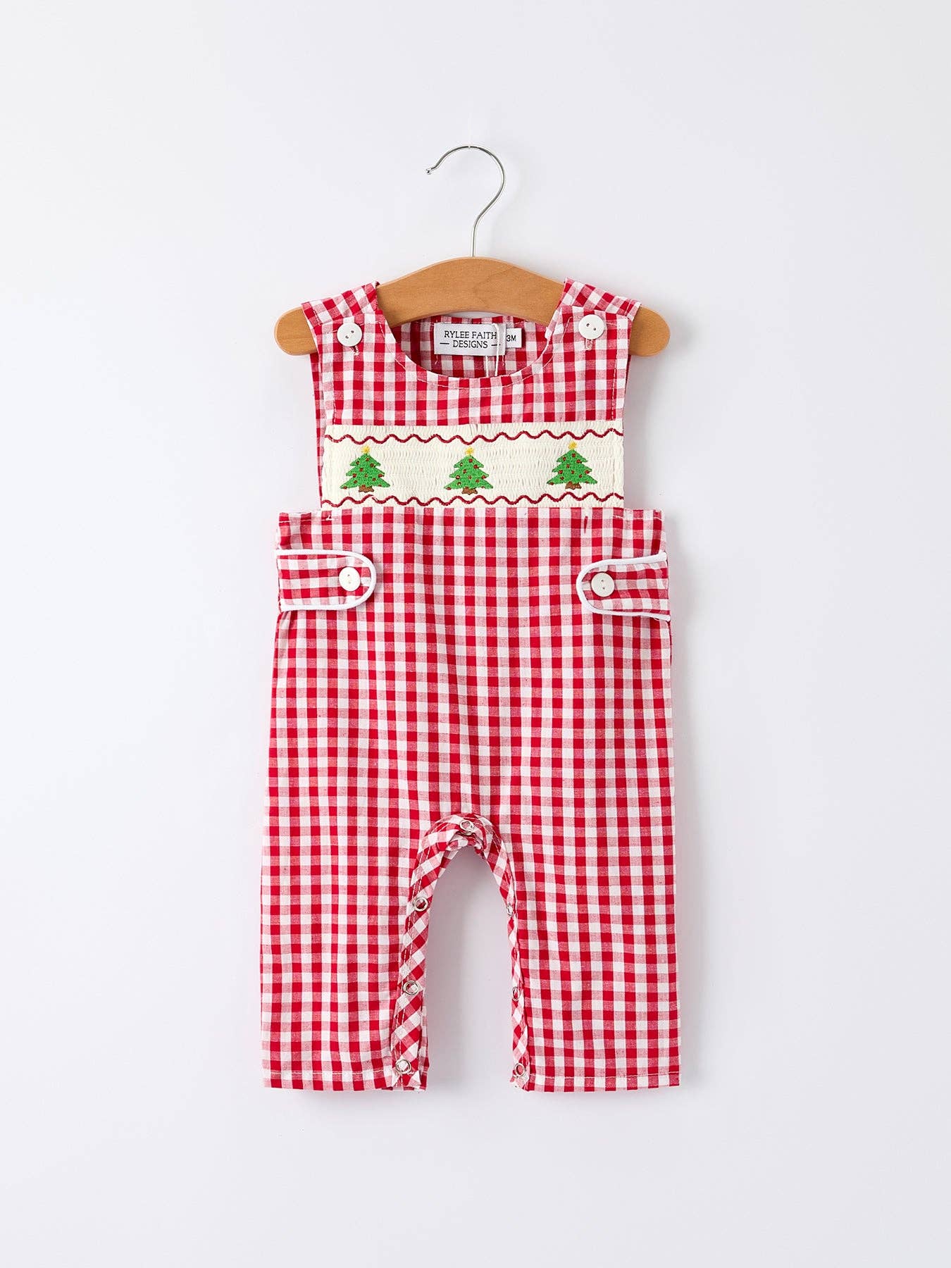 Christmas Smocking Embroidered Tree Plaid Baby Boy Romper: 3M - Persnickety Shop