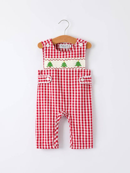 Christmas Smocking Embroidered Tree Plaid Baby Boy Romper: 3M - Persnickety Shop