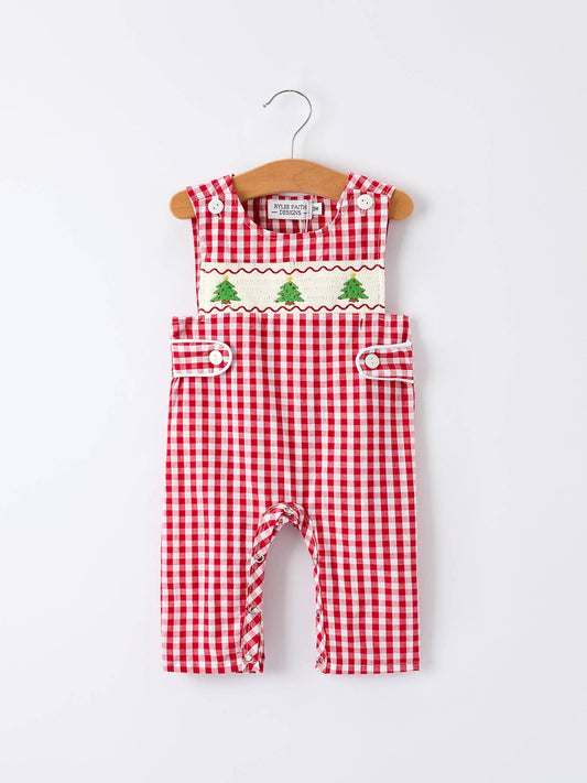 Christmas Smocking Embroidered Tree Plaid Baby Boy Romper: 3M - Persnickety Shop