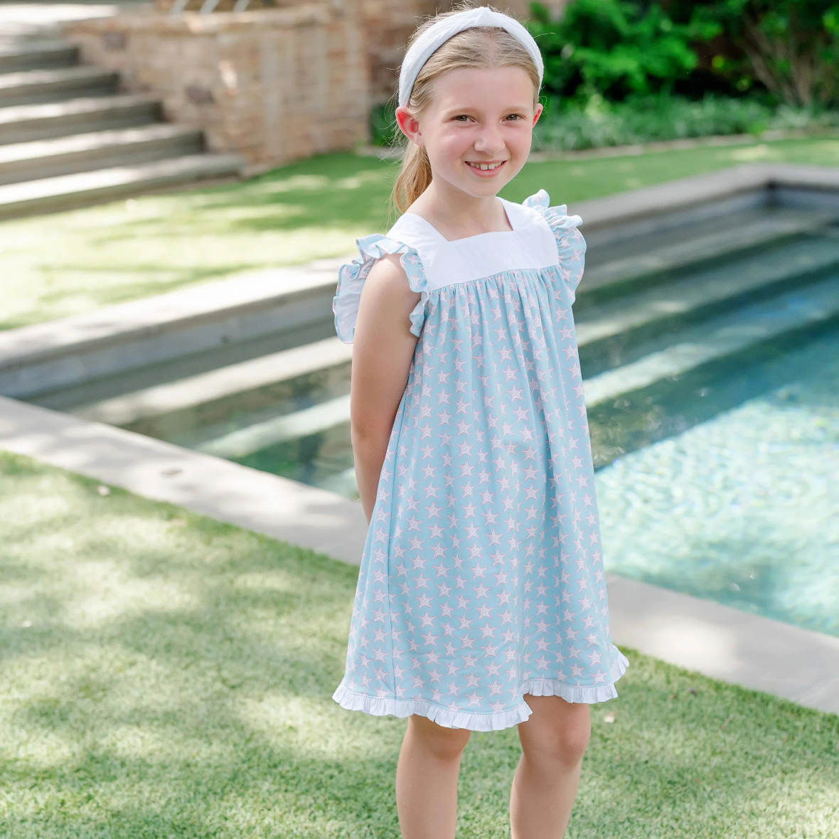 CAROLINE GIRLS' DRESS - SEASIDE STARFISH - Persnickety Shop