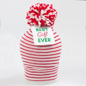 BEST GIFT EVER GIFT TAG POM POM NEWBORN HOSPITAL HAT - BABY CHRISTMAS HAT - Persnickety Shop