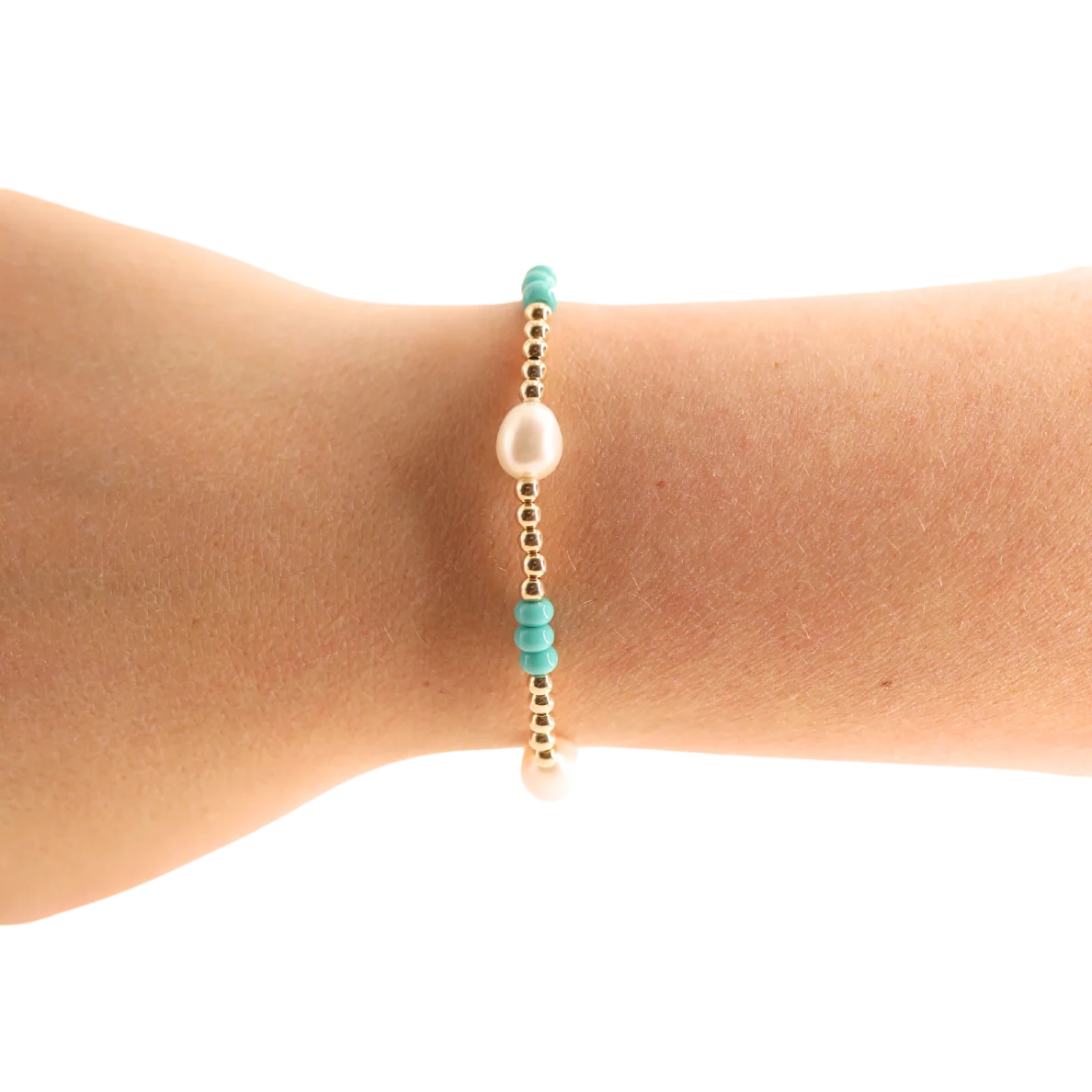 Beaded Blondes Turquoise Pearl Poppi Bracelet 6.75 inch
