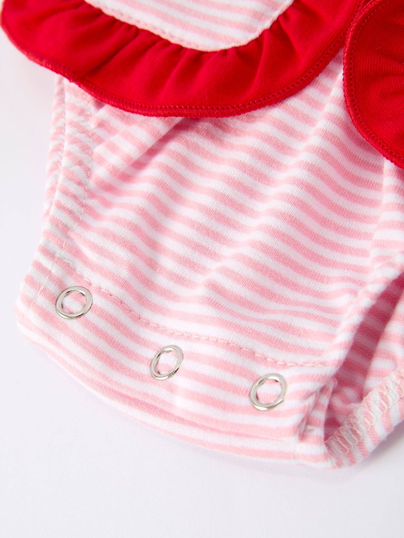 Christmas Candy Cane Embroidery Striped Baby Girl Romper with Pocket Ruffles: 3M - Persnickety Shop