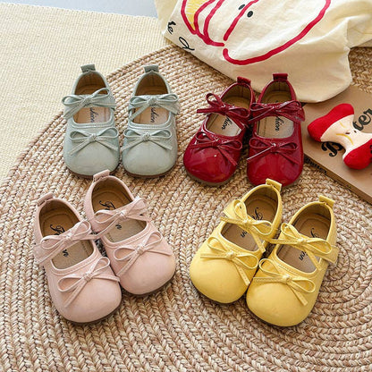 Girls Glossy Bow Dress Flats Patent Leather Mary Jane Shoes, 4 Colors: Pink / 21 (5.3 inch) - Persnickety Shop