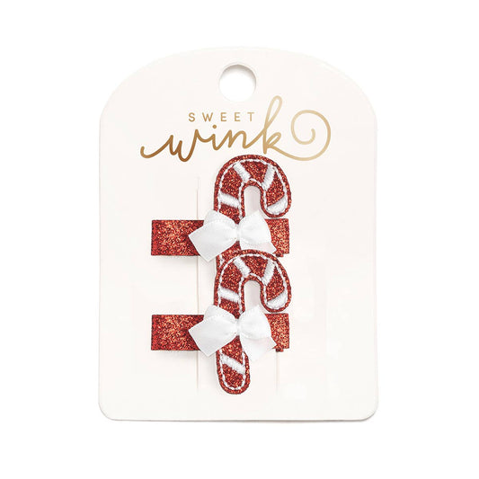 Sweet Wink Candy Cane Christmas Clip Set Kids Holiday Hair Accessories - Persnickety Shop