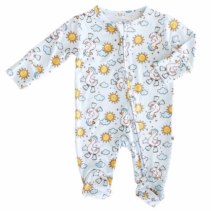 Silly Goose Zipper Footie | Blue: Silly Goose Blue / Newborn - Persnickety Shop