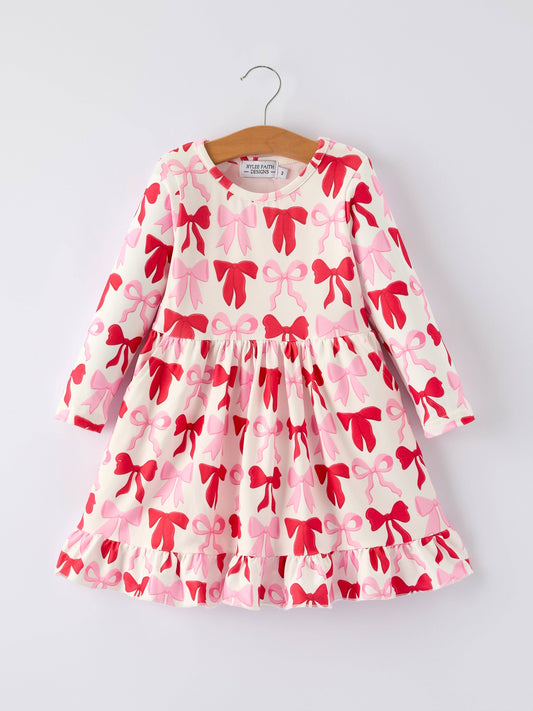 Pink & Red Bow Long Sleeve Dress - Persnickety Shop