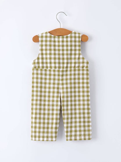 Green Plaid Fish Embroidered Smocked Baby Boy Romper: 3M - Persnickety Shop