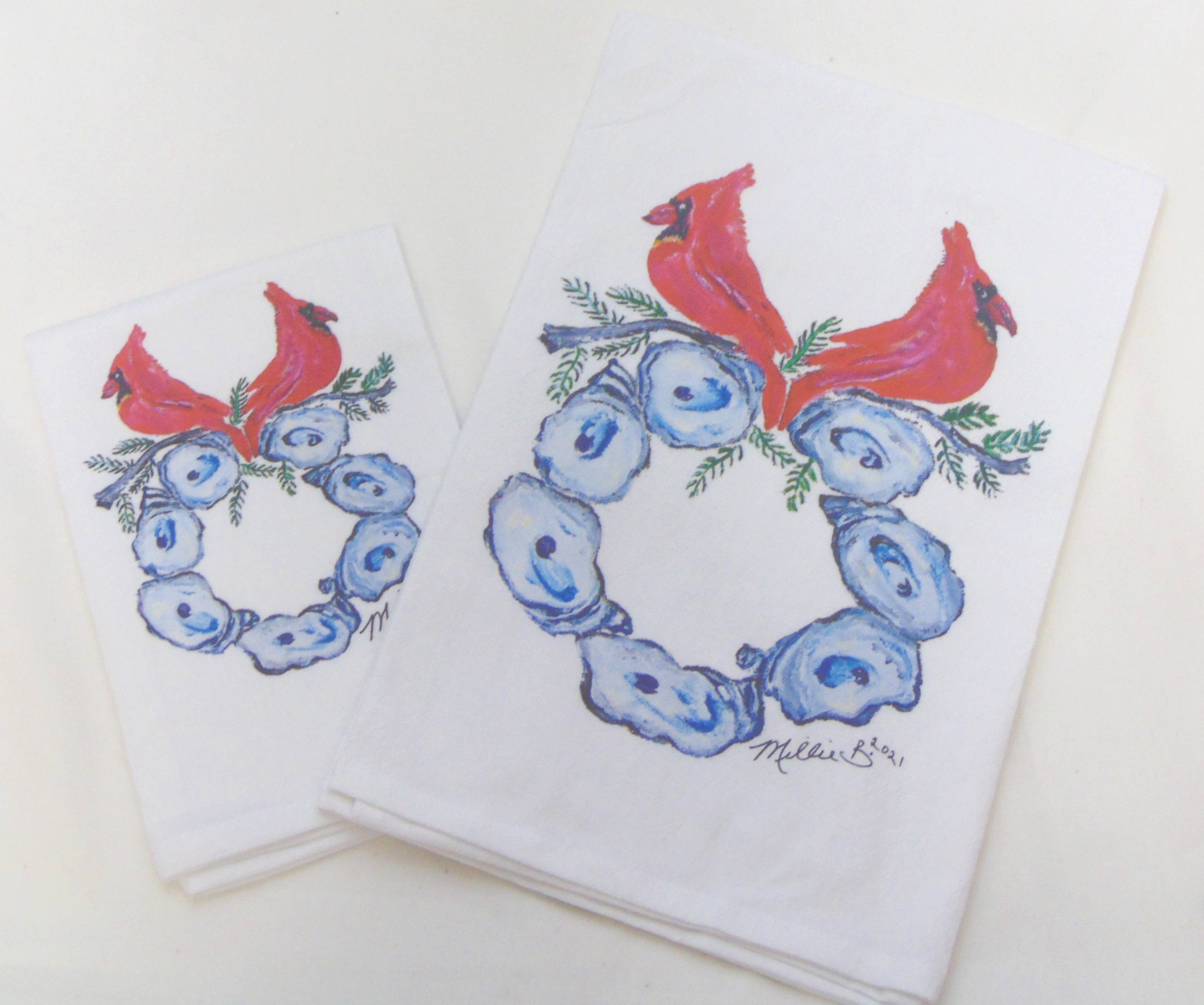 Limited Edition Cardinal Oyster Wreath Flour Sack Towel - Persnickety Shop