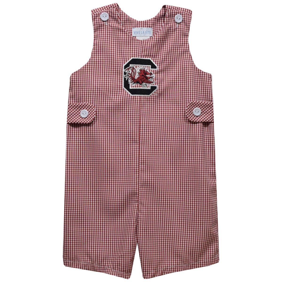 South Carolina Gamecocks Emboidered Maroon Gingham Jon Jon: 18M - Persnickety Shop