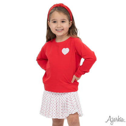 Azarhia Sequin Heart Red Long Sleeve Red Tee