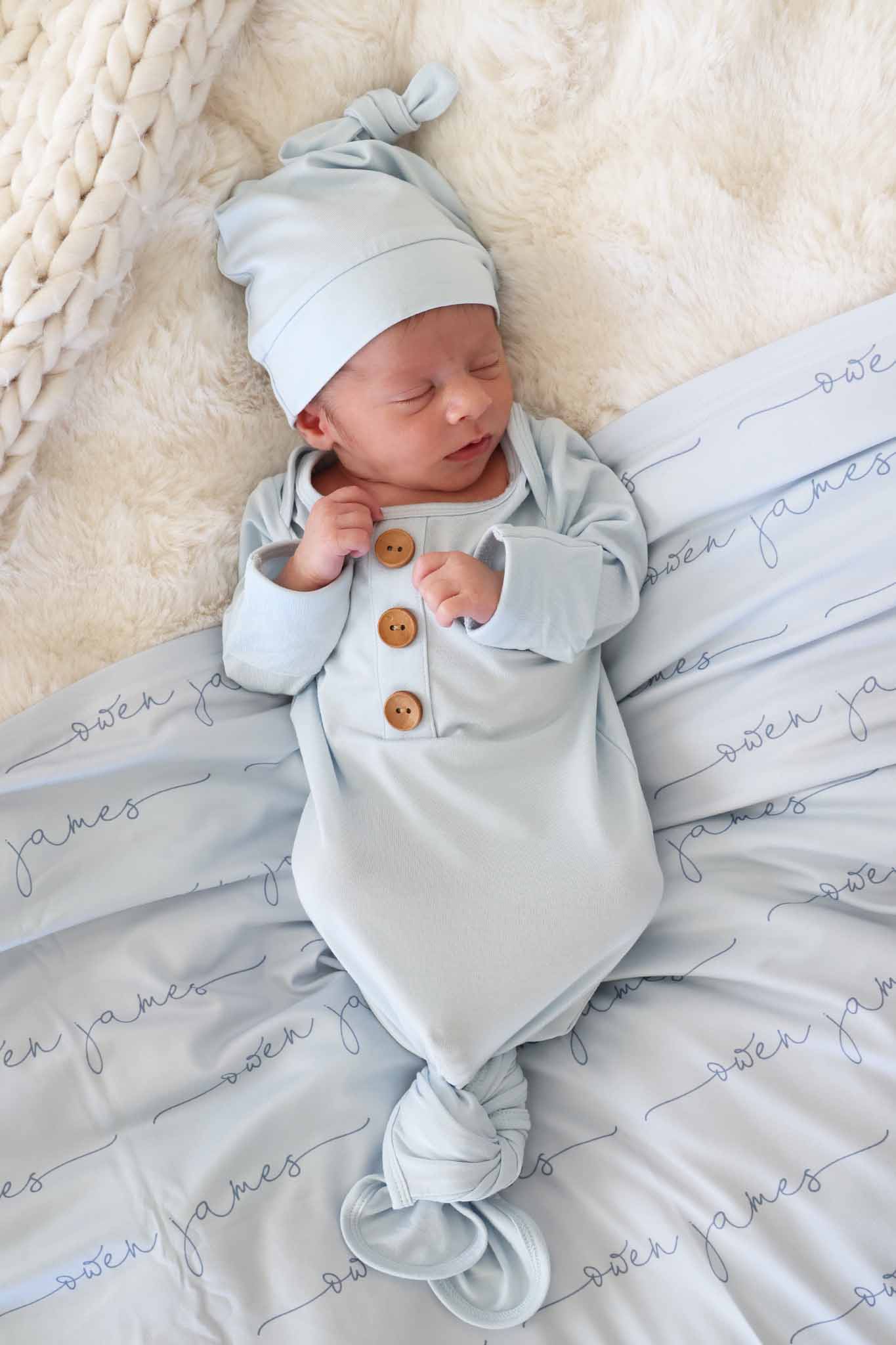Baby Blue Newborn Baby Knot Gown & Hat Set - Persnickety Shop