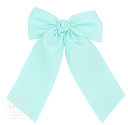 OPAQUE SATIN BOW W/ EURO KNOT & TAILS ON ALLIGATOR CLIPS: Antique White / 4.5" Large - Persnickety Shop