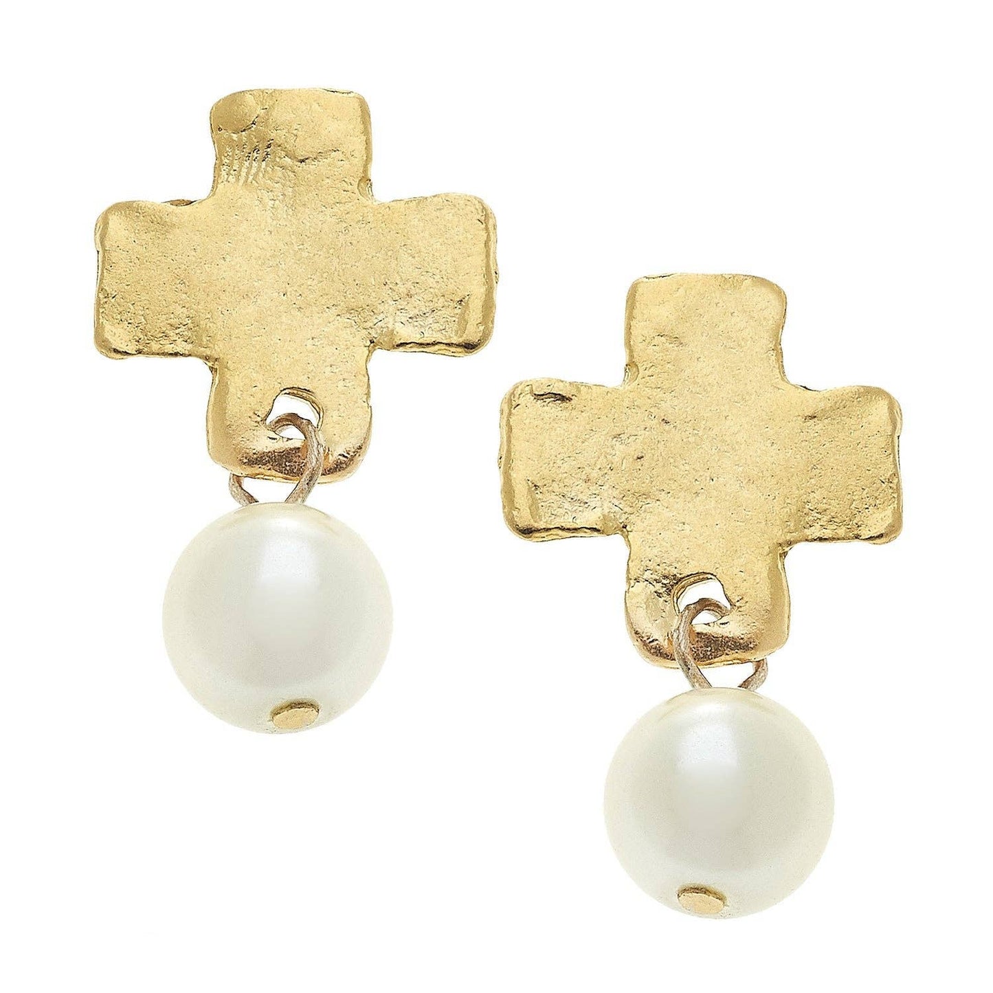 Mini Square Cross & Pearl Drop Earrings