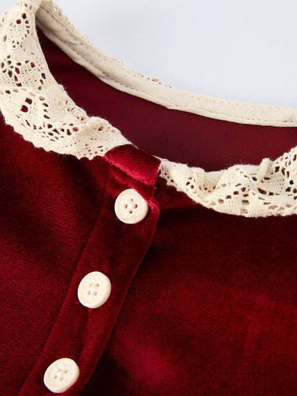 Christmas Long Sleeve Lace Girls' Romper: 24M - Persnickety Shop