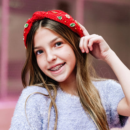 Christmas Knot Headband - Embellished Tweed Rhinestone Pearl - Persnickety Shop