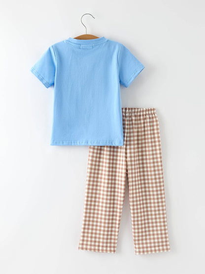 Christmas Vintage-Style Embroidered Gingerbread Plaid Boys Set: 3