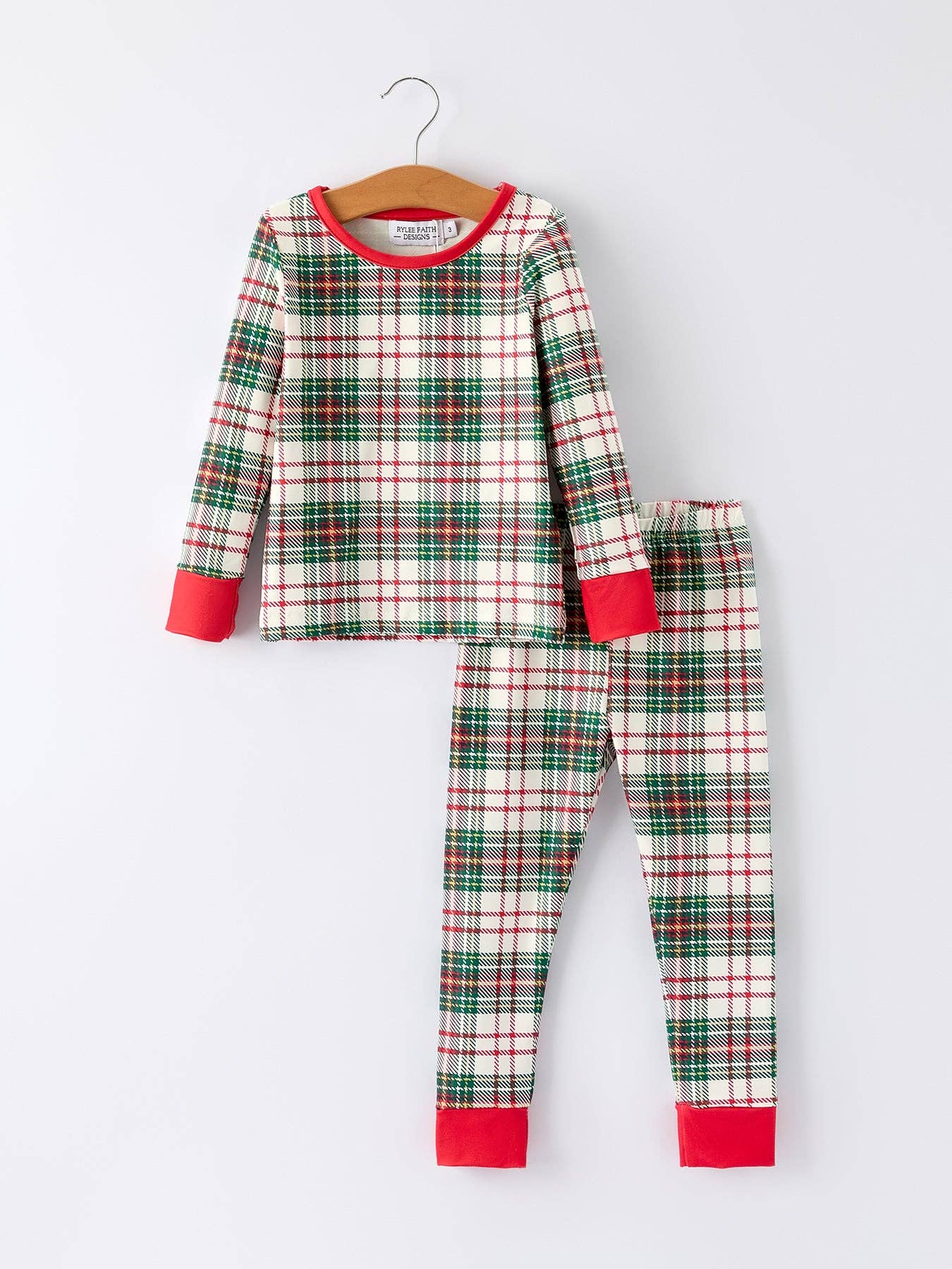Mommy & Me Christmas Plaid Girls Pajamas Set with Long Sleeves and Red Cuffs: S / MOM - Persnickety Shop
