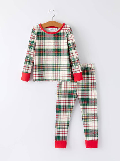 Mommy & Me Christmas Plaid Girls Pajamas Set with Long Sleeves and Red Cuffs: 2 / KIDS - Persnickety Shop