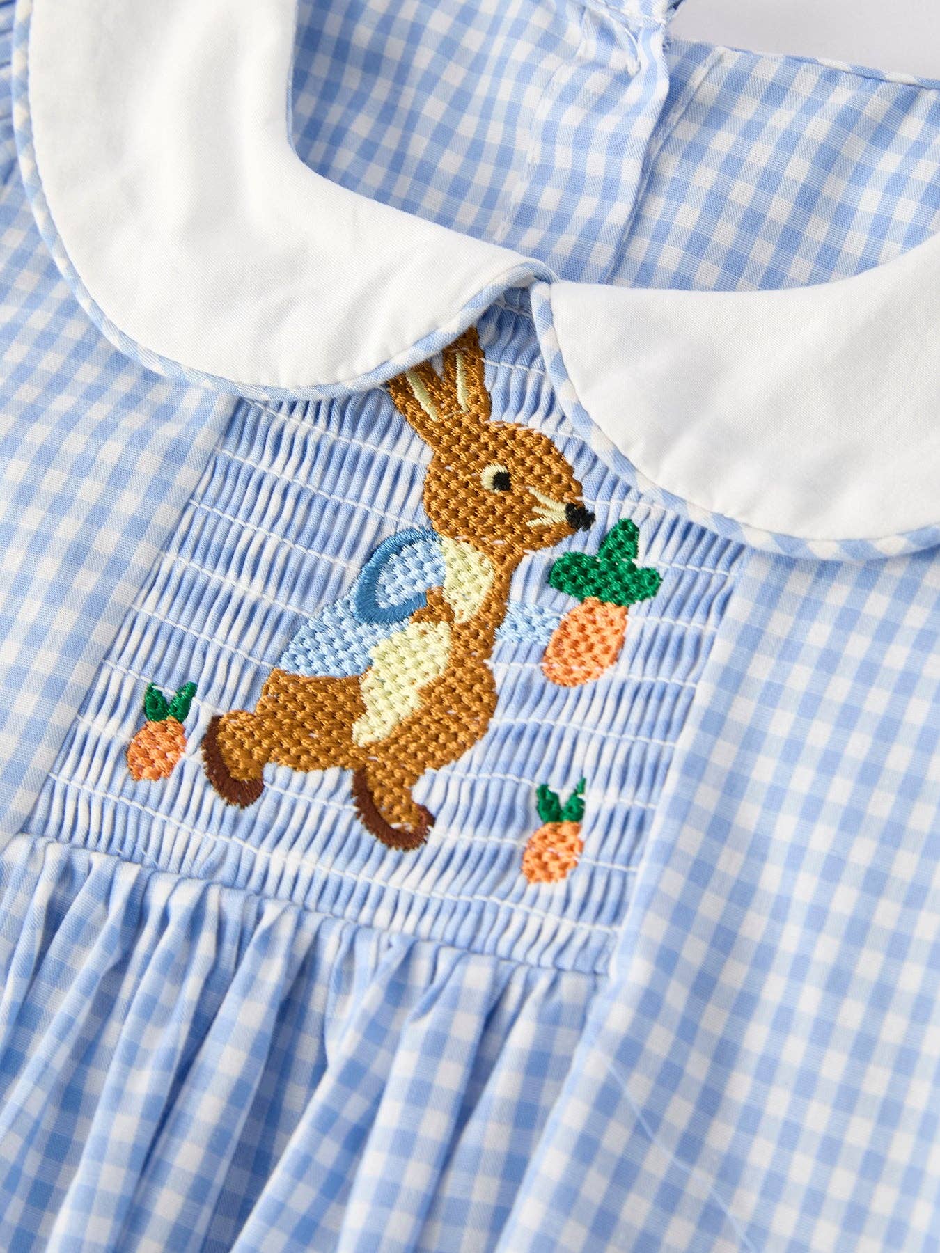 （Pre-order）Blue Rabbit Embroidery Plaid Baby Collar Dress: 7 - Persnickety Shop