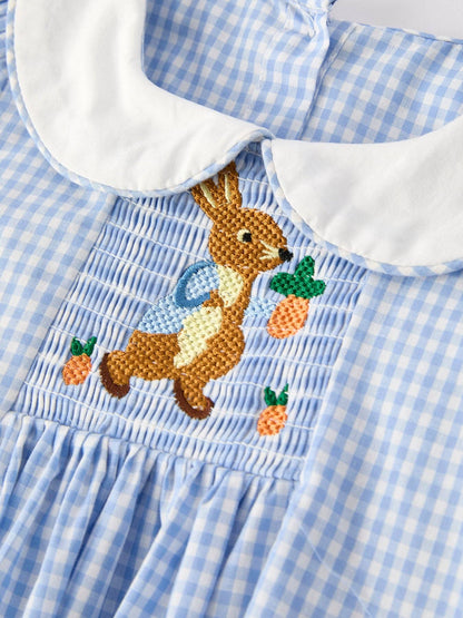 （Pre-order）Blue Rabbit Embroidery Plaid Baby Collar Dress: 7 - Persnickety Shop