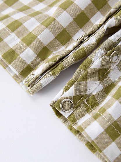 Green Plaid Fish Embroidered Smocked Baby Boy Romper: 3M - Persnickety Shop