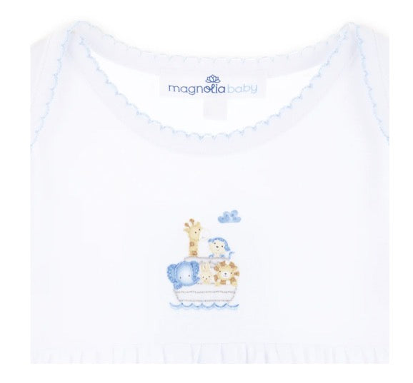 Magnolia Baby Noah's Ark Hand-Embroidered Gathered Gown - Light Blue - Persnickety Shop