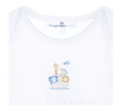 Magnolia Baby Noah's Ark Hand-Embroidered Gathered Gown - Light Blue - Persnickety Shop