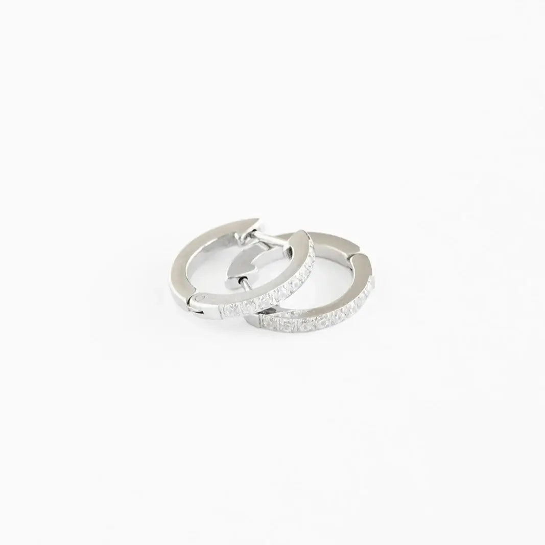 Gem Hoop Earrings - Hypoallergenic, Flat Back, Girl Gift: Silver