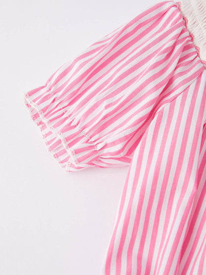 Girls Stripe Cake Smocking Embroidered Pink Romper: 6M - Persnickety Shop
