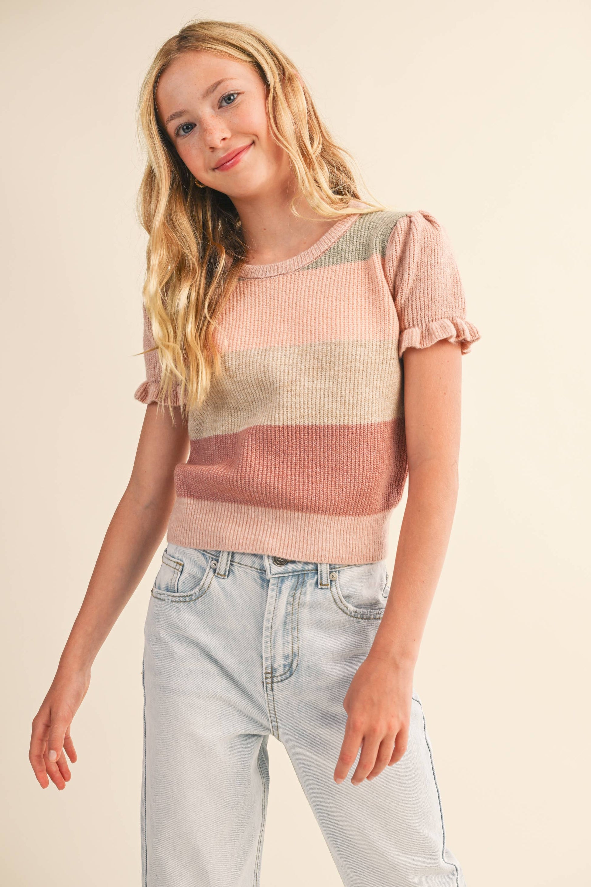 TWEEN KIDS GIRLS PUFF SLEEVE CROPPED SWEATER (7-14): 13/14 - Persnickety Shop