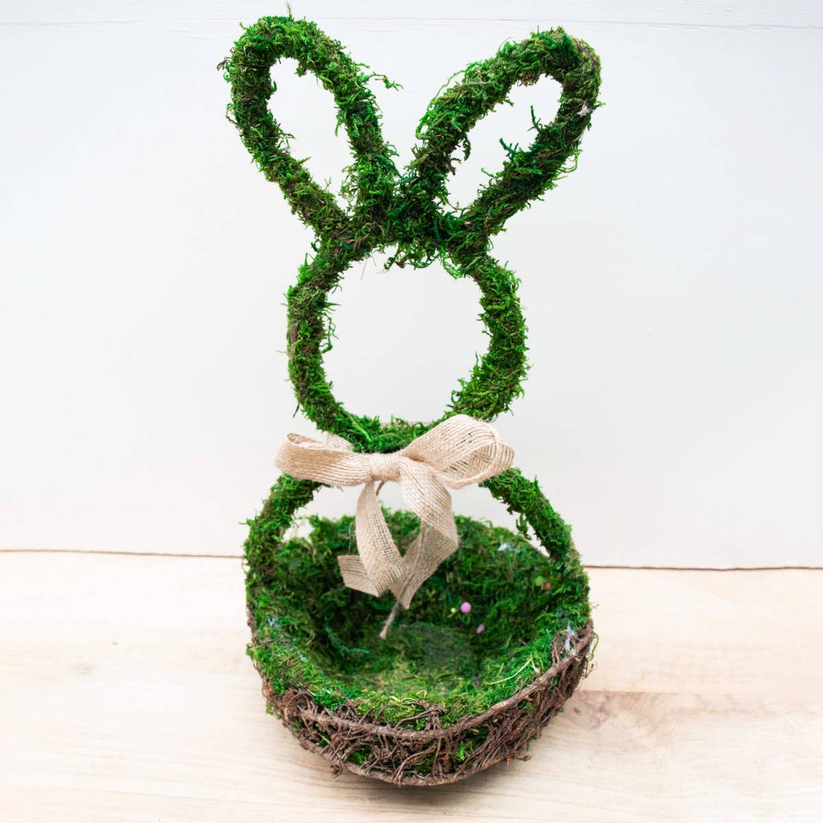 Moss Bunny Basket Décor   Green   8x15x8