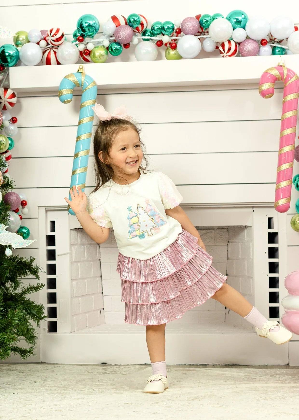 Girls' Festive Forest on Princess Top, White - Persnickety Shop