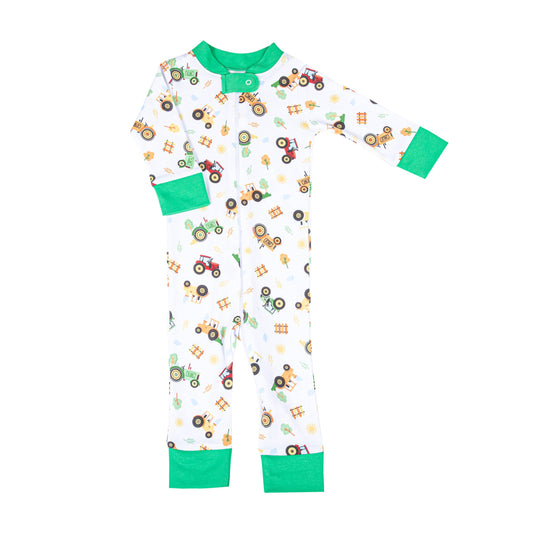 Tractor Time Green Zipper Pajamas: Green / 9M/LG - Persnickety Shop